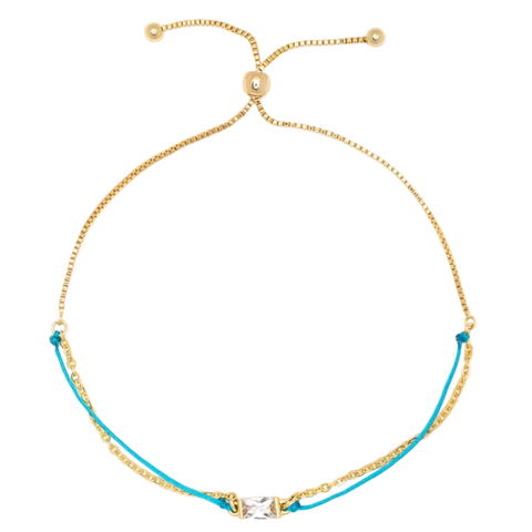 Pura Vida Dainty String & Chain Slider Bracelet - Turquoise/Gold