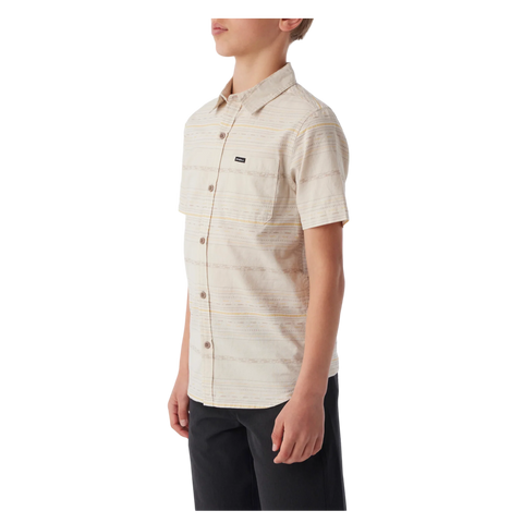 O'neill Boys Seafaring Stripes Short Sleeve Button Up - Light Khaki
