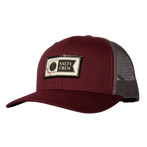 Salty Crew Topstich Retro Trucker Hat - Black/Burgundy