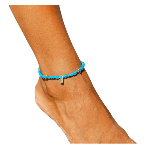Pura Vida Chip Stretch Anklet - Turquoise