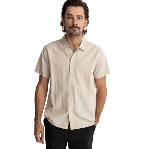 Rhythm Classic Linen Short Sleeve Button Down Shirt - White