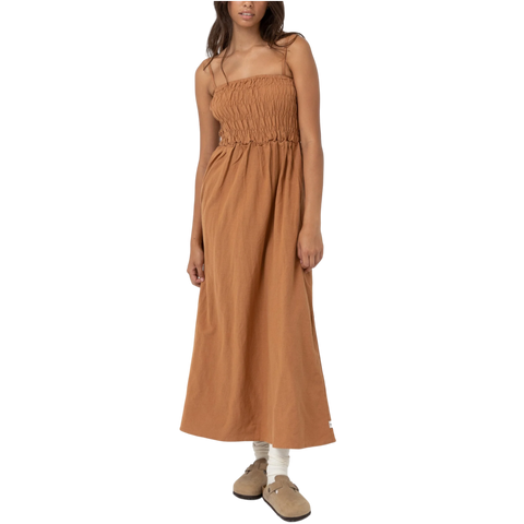 Rhythm Classic Shirred Midi Dress - Carmel