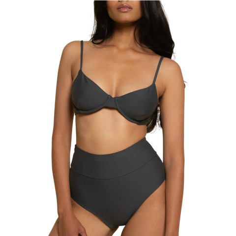 Montce Added Coverage High Rise Bikini Bottom - Charcoal