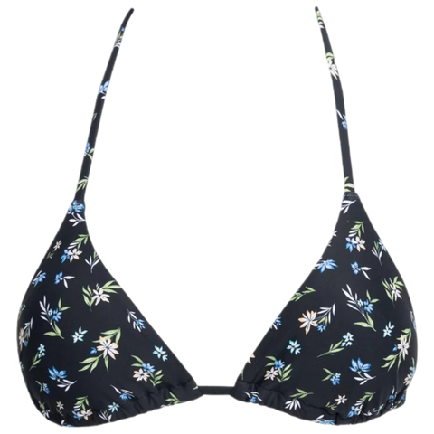 Rhythm Fleur Floral Gathered Tie Side Tri Bikini Top - Black