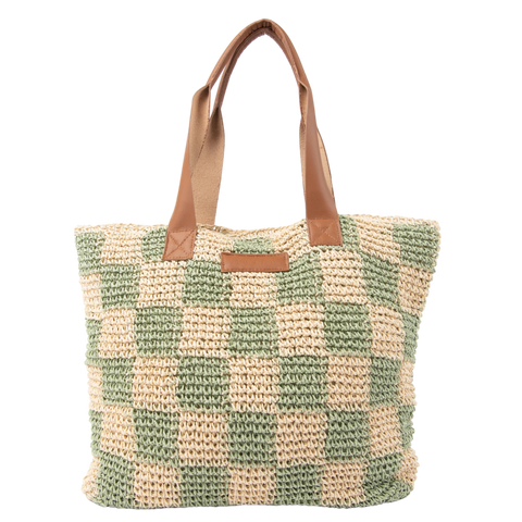 Rusty Checkmate Straw Beach Bag - Mint