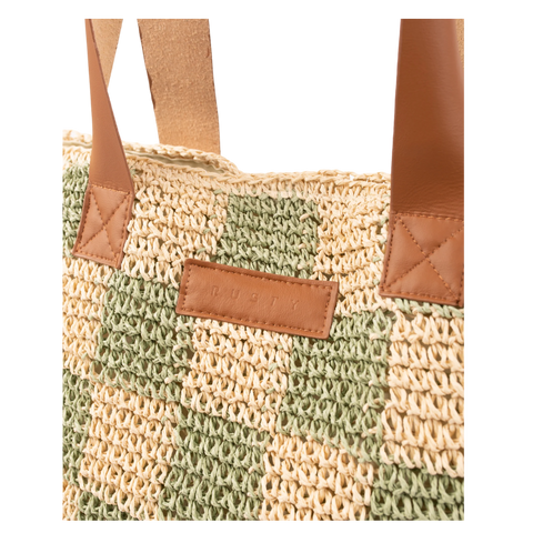 Rusty Checkmate Straw Beach Bag - Mint