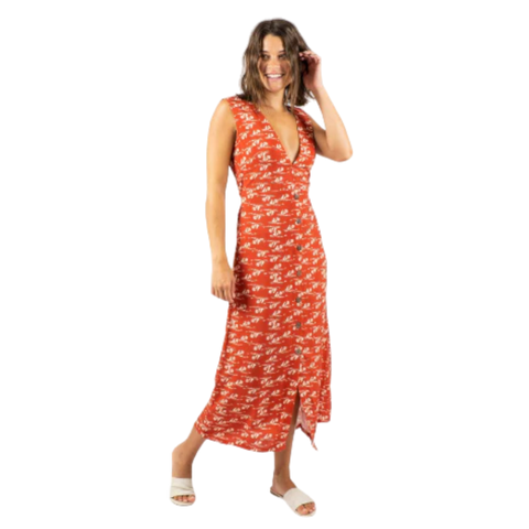 Rusty Wolfpack Pinafore Midi Dress - Hawaii Clay