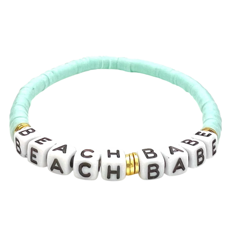 Silver Girl Mini Heishi Word Bracelet - Beach Babe