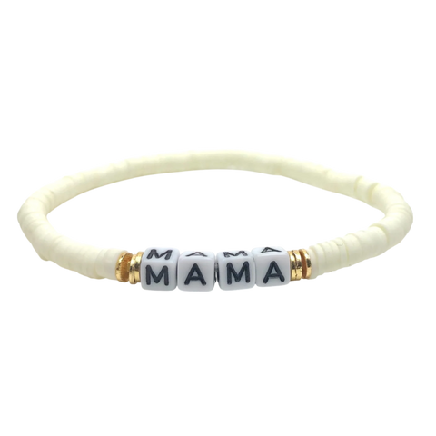 Silver Girl Mini Heishi Word Bracelet - Mamma