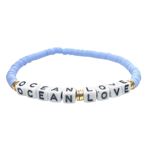 Silver Girl Mini Heishi Word Bracelet - Ocean Love