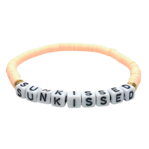 Silver Girl Mini Heishi Word Bracelet - Sunkissed