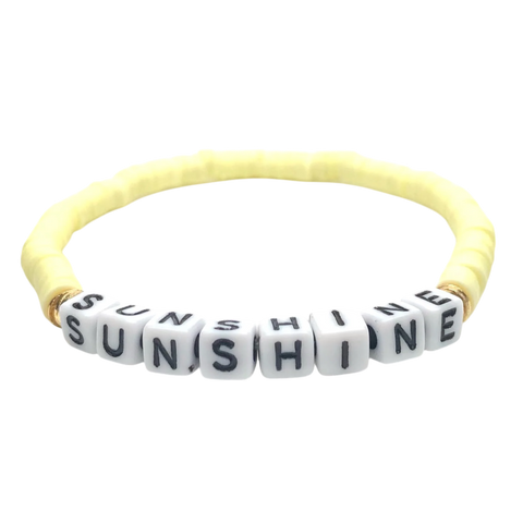 Silver Girl Mini Heishi Word Bracelet - Sunshine