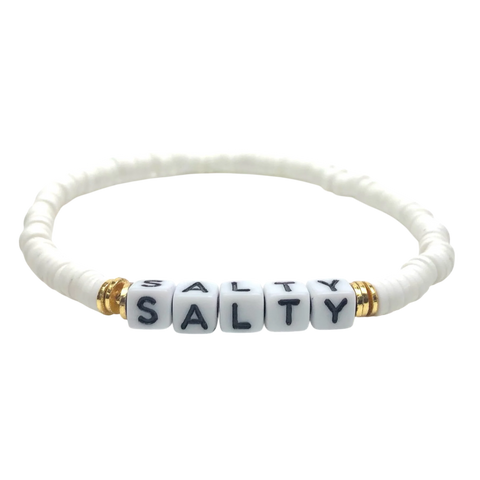 Silver Girl Mini Heishi Word Bracelet - Salty